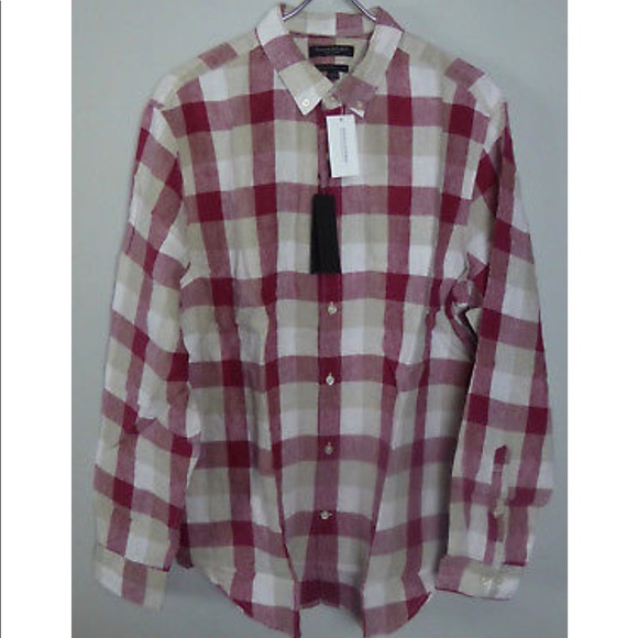 Banana Republic Camden Plaid Long Slv Linen Shirt - Picture 5 of 5